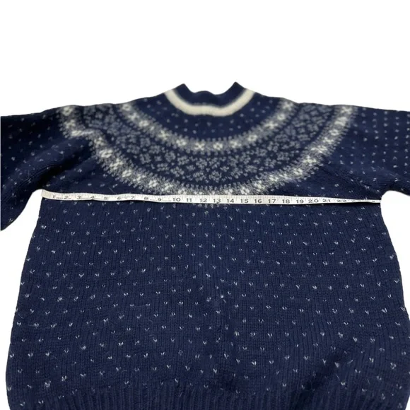 Vintage Lodge Sweater Adult XL Blue White Wool Knit Nordic Fair Isle Icelandic - Picture 2 of 7